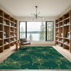 Dramatic Gold Butterfly Flourish Emerald Rug