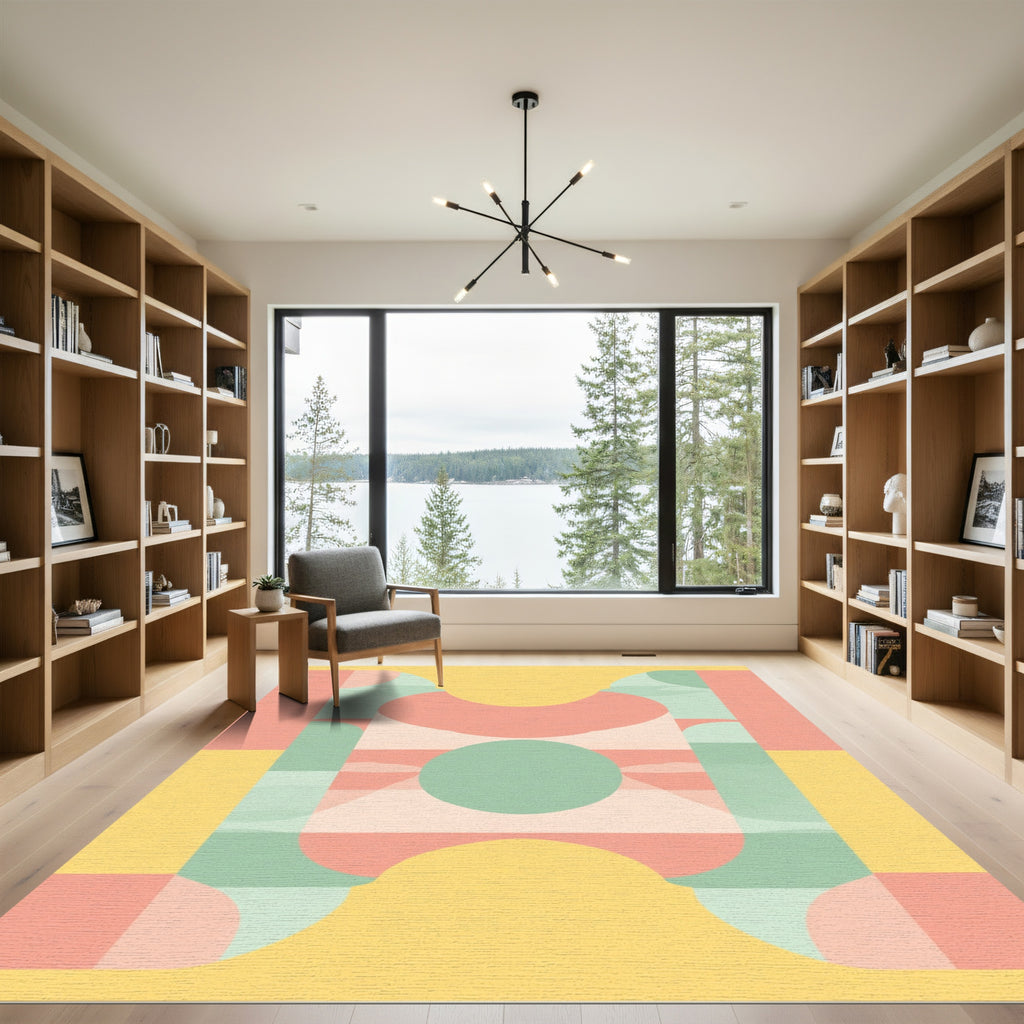 Pale Yellow Coral Mint Geometric Shapes Rug