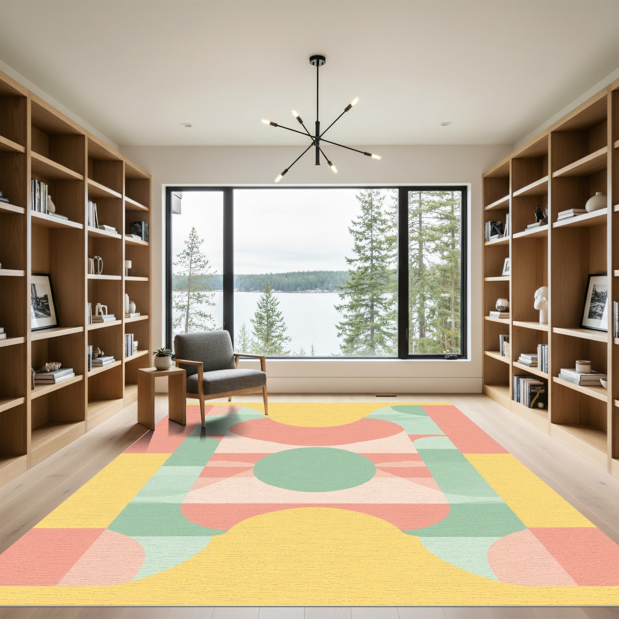 Pale Yellow Coral Mint Geometric Shapes Rug