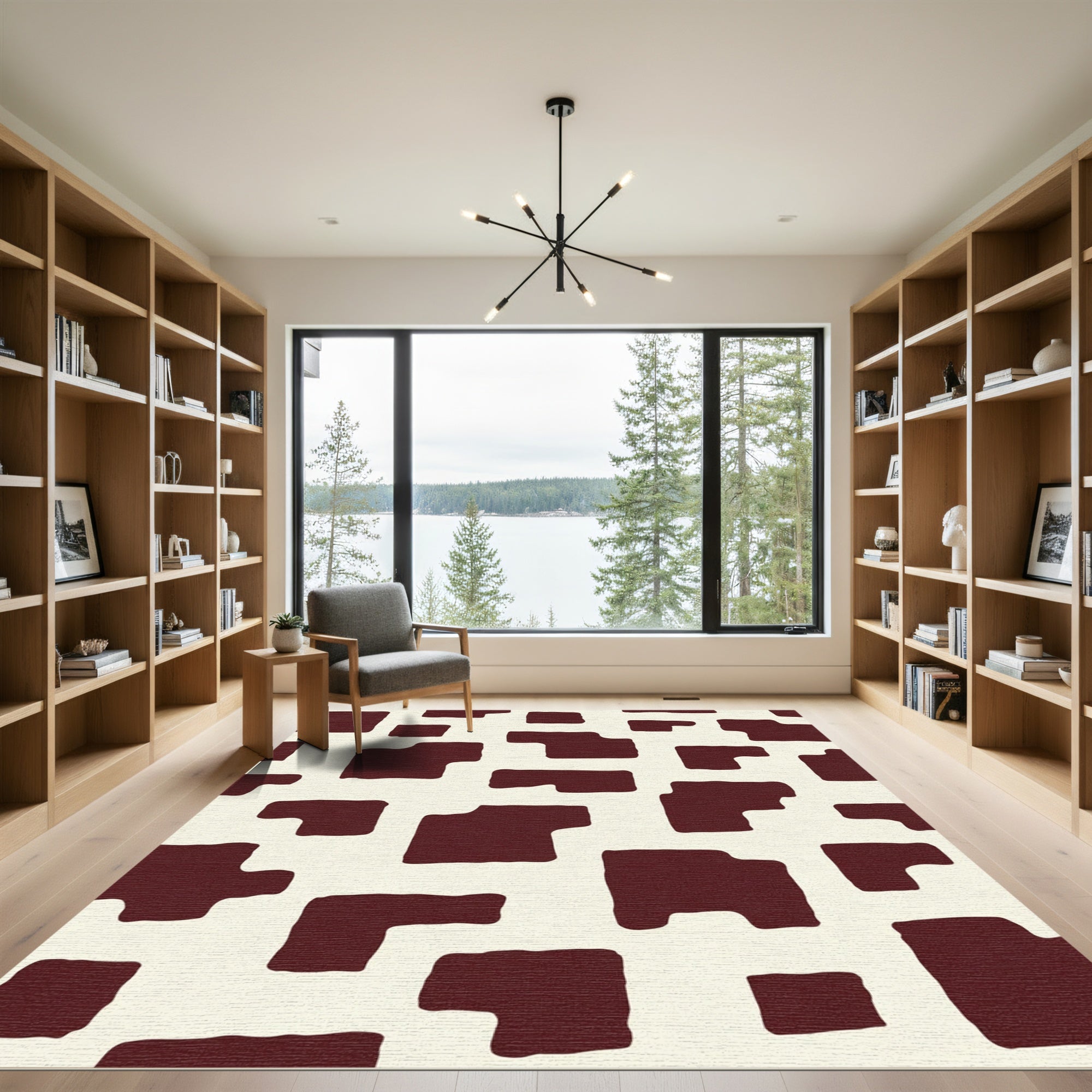 Brown and Cream Abstract Patchwork Rug