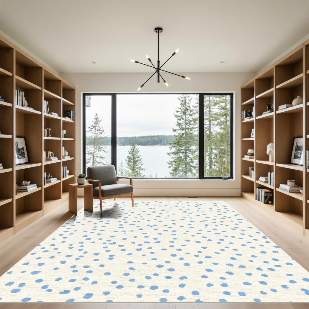 Soft Blue Dots Scattered Cream Backdrop Rug