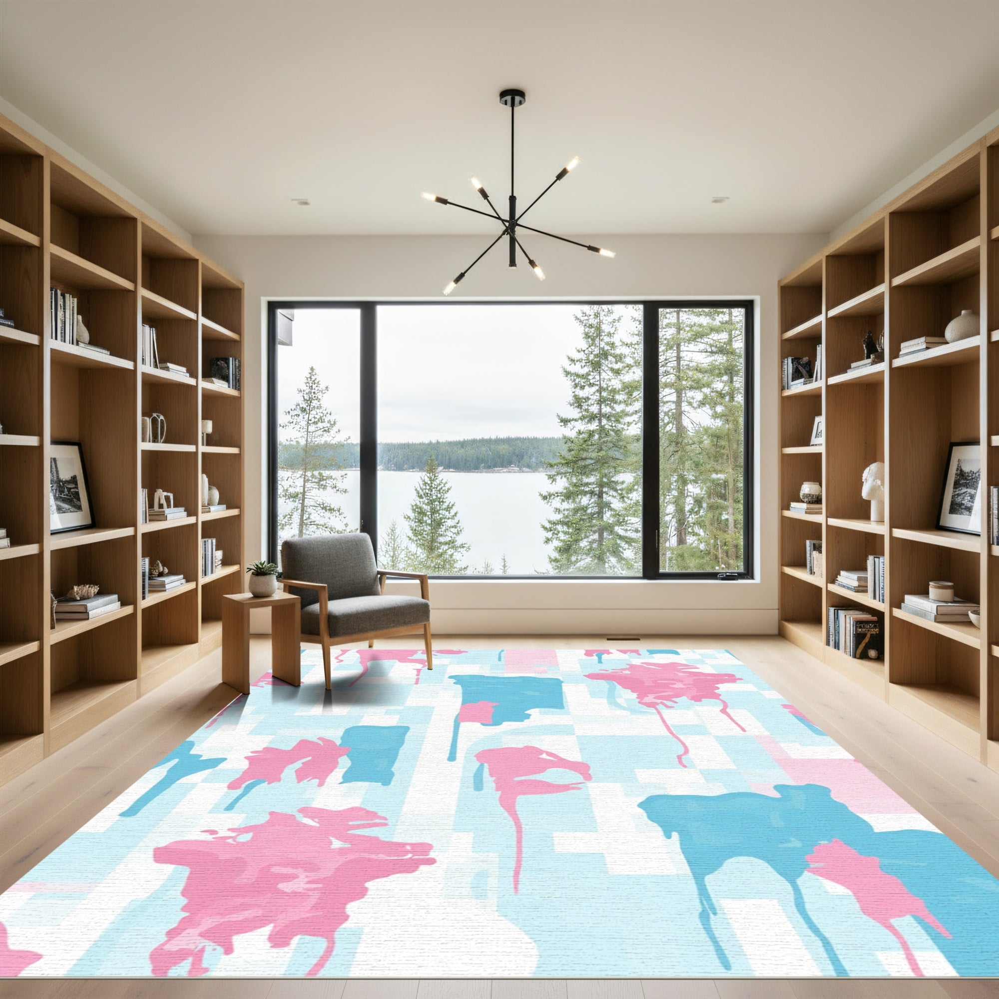 Pastel Pink Blue Drip Paint Blocks Rug