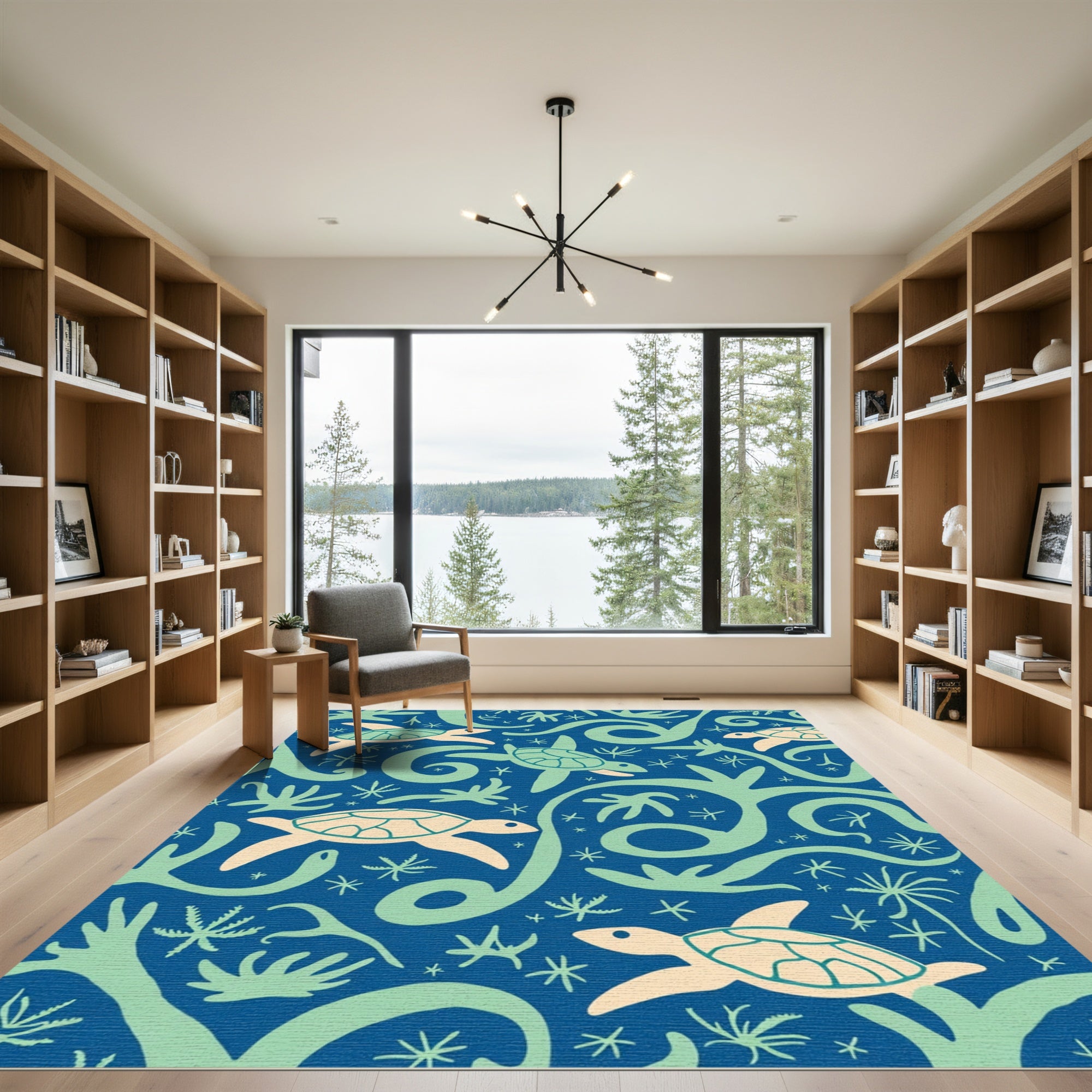 Playful Blue Sea Turtle Aquatic Voyage Rug