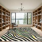 Abstract Zebra Stripes With Green Yellow Accent Rug