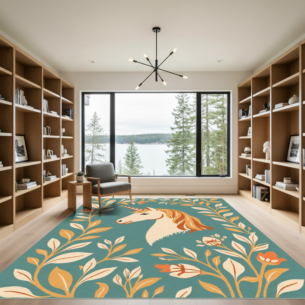 Whimsical Unicorn Floral Bloom Rug