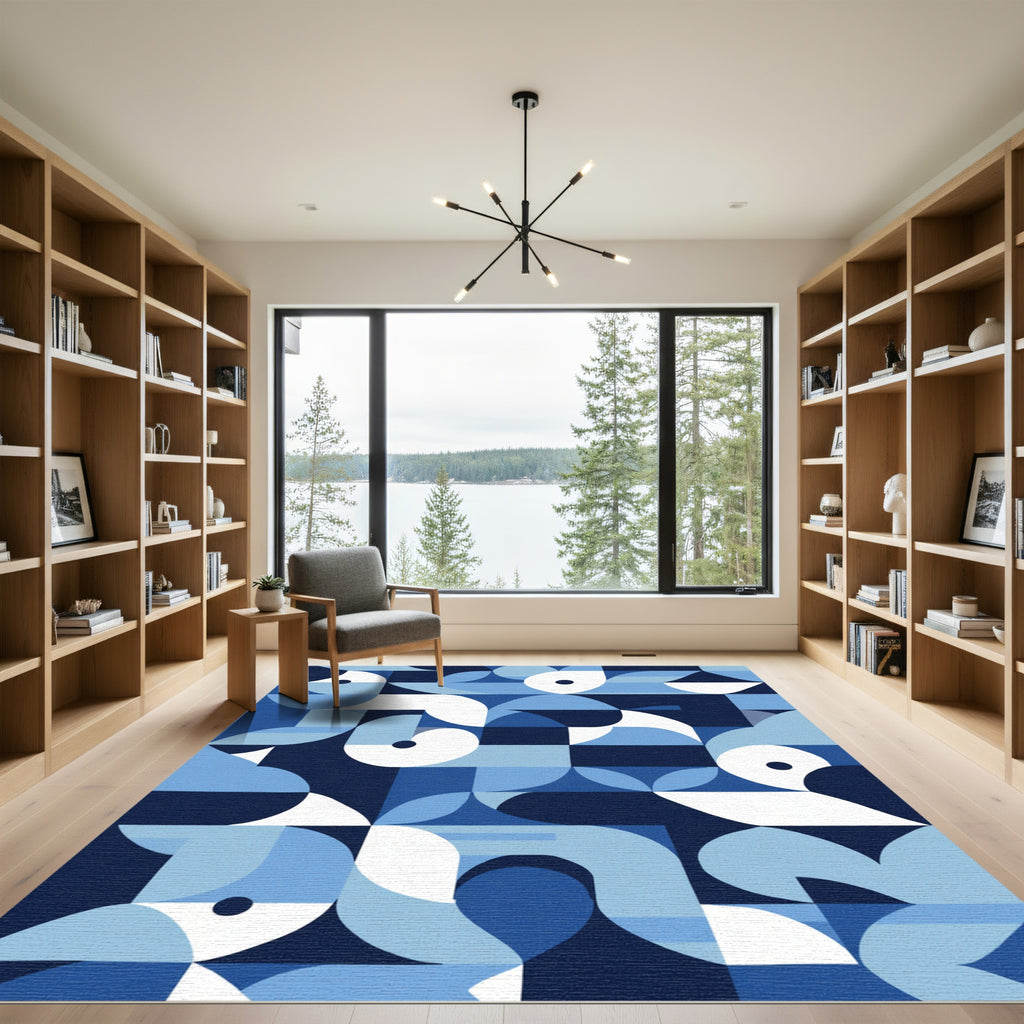 Geometric Blue Abstract Shapes Rug