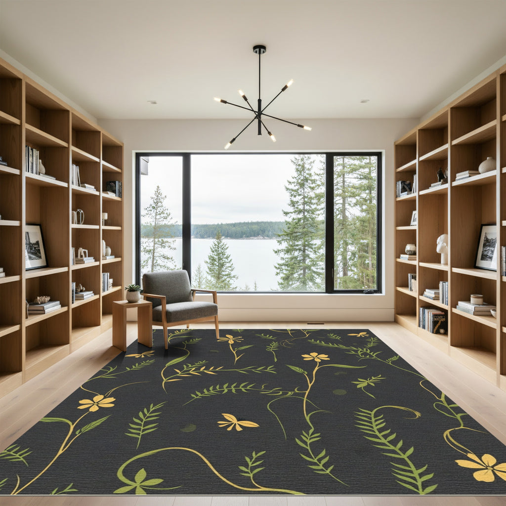 Golden Floral Garden Whimsical Rug