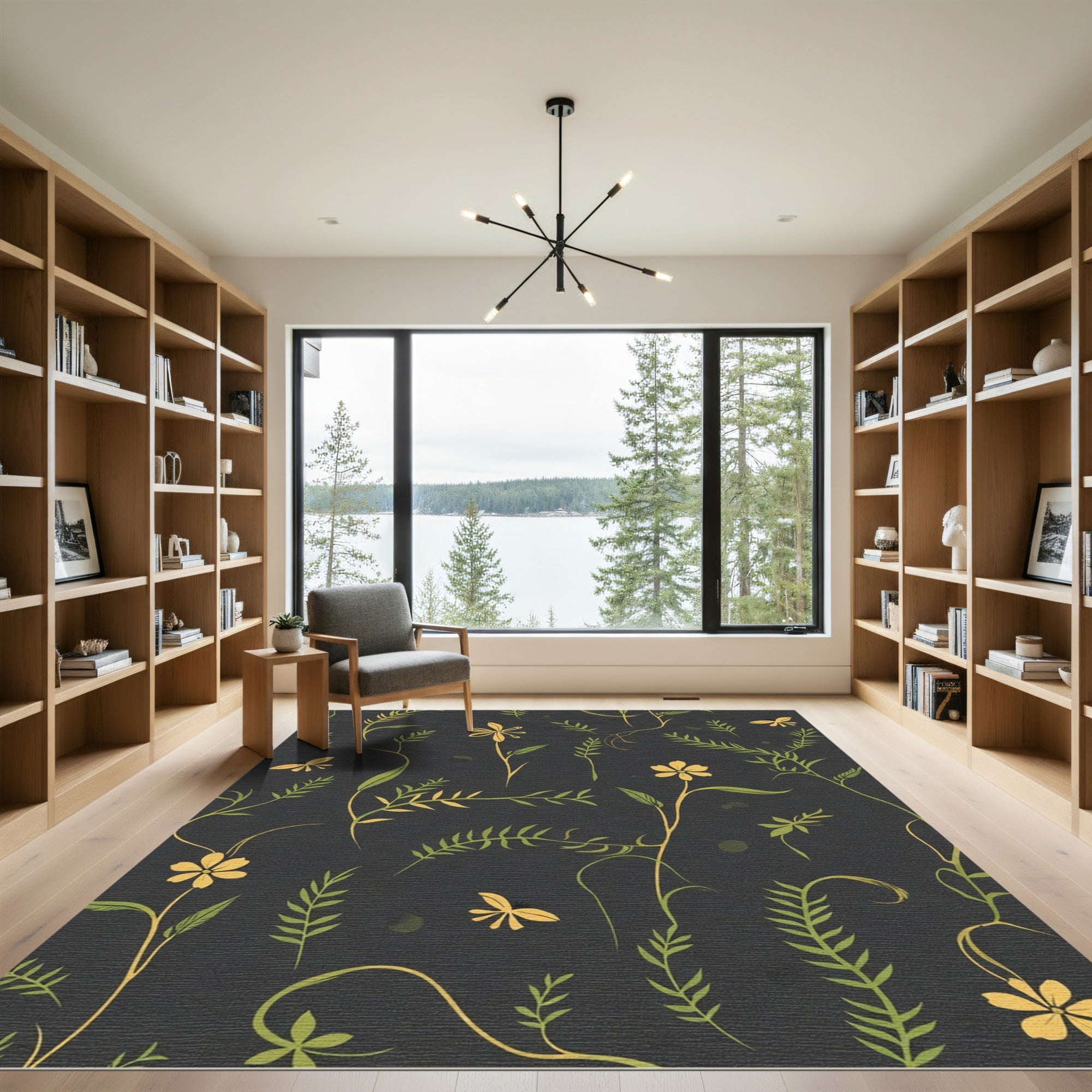 Golden Floral Garden Whimsical Rug
