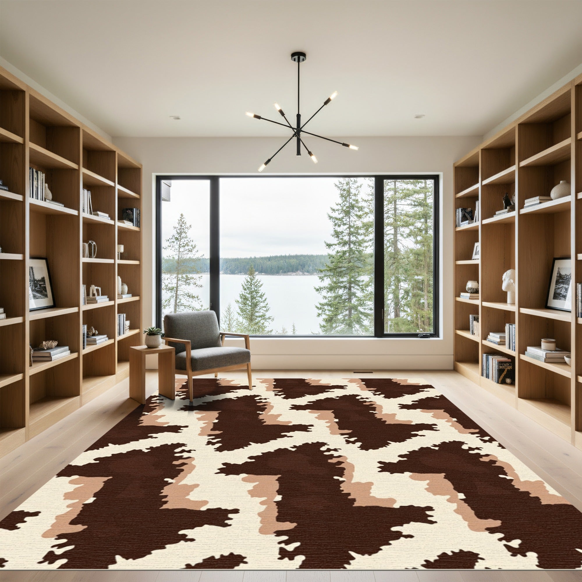Brown Abstract Camouflage Block Rug