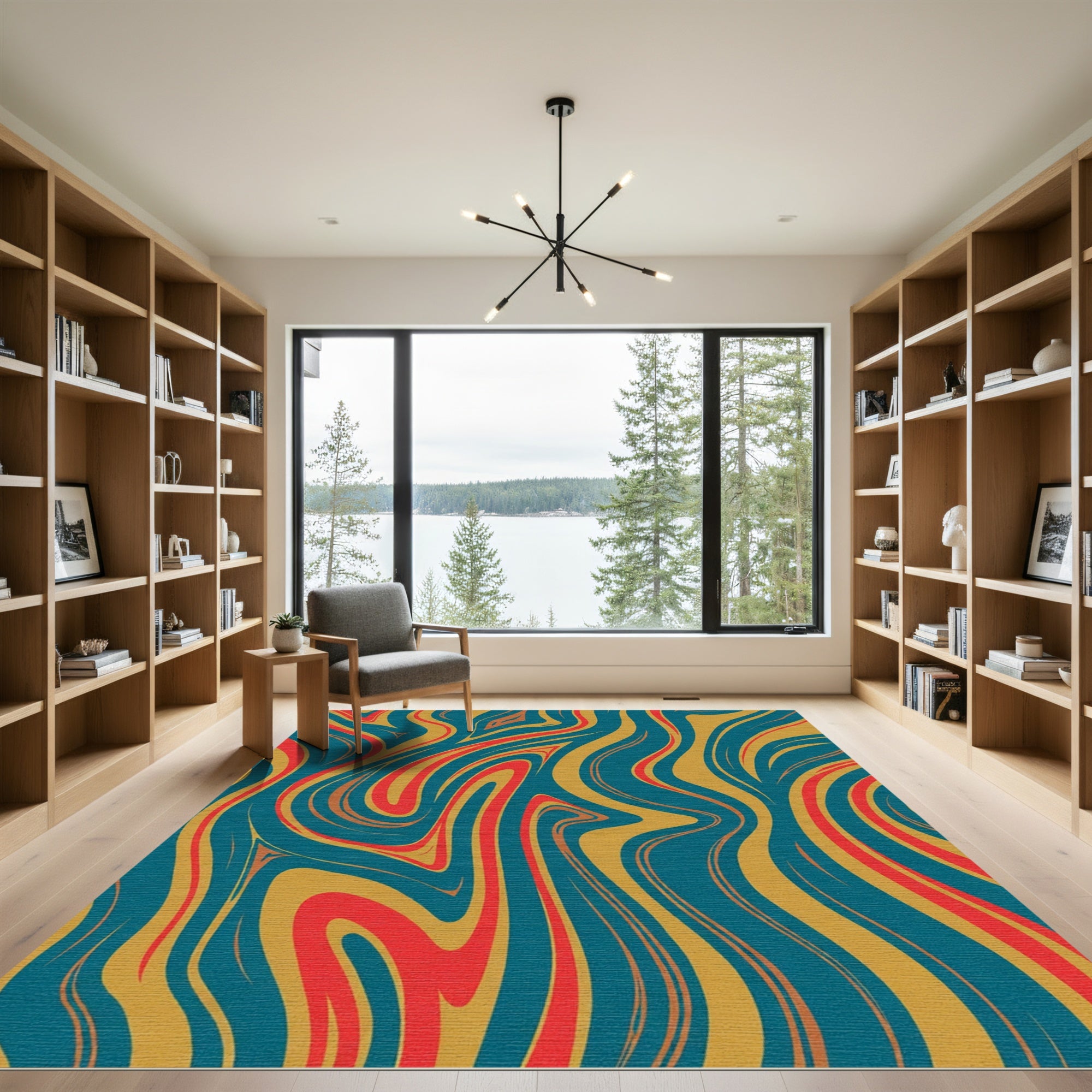 Crimson Gold Teal Swirl Fluid Rug
