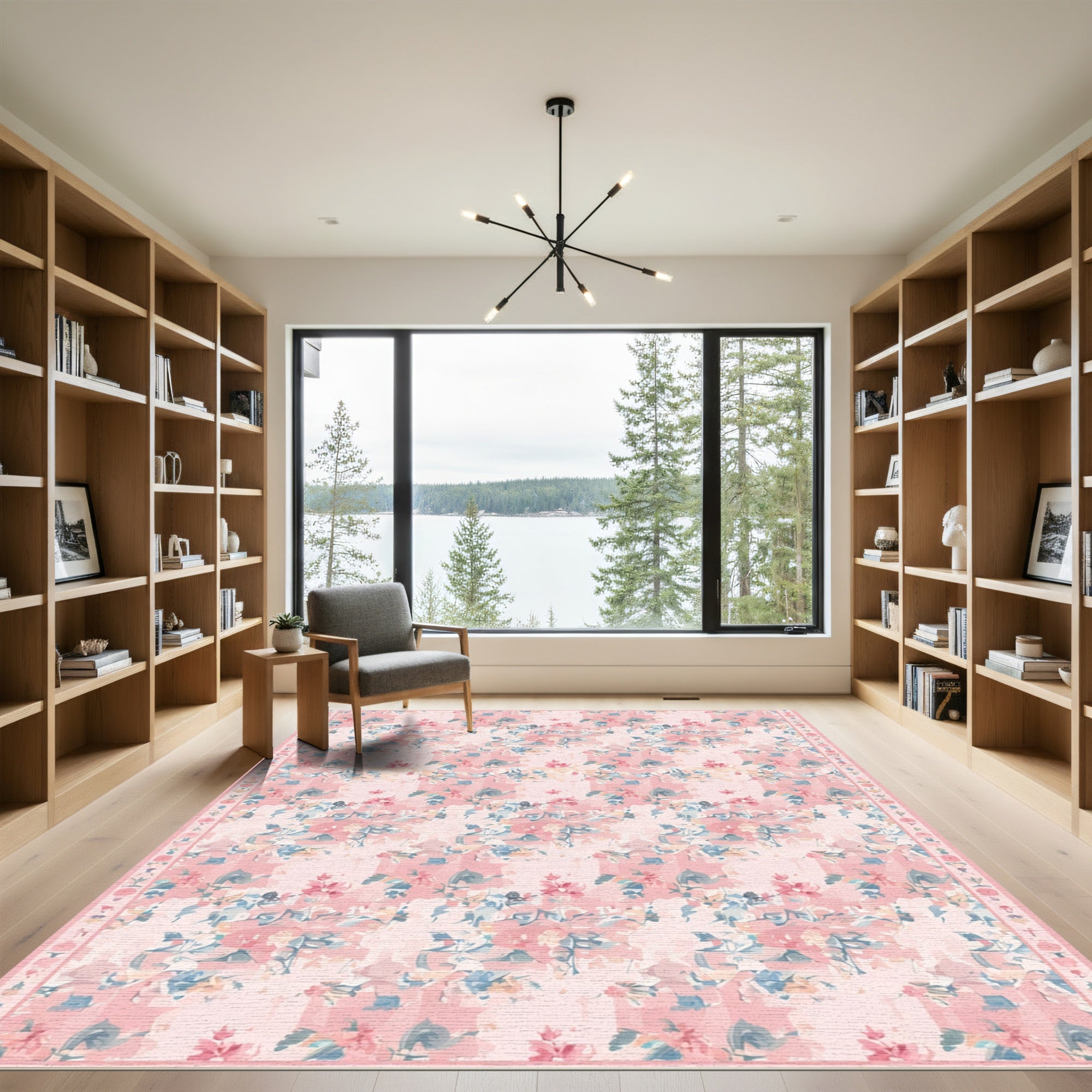 Soft Pink Watercolor Garden Floral Rug
