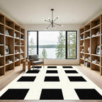 Bold Black White Grid Squares Rug