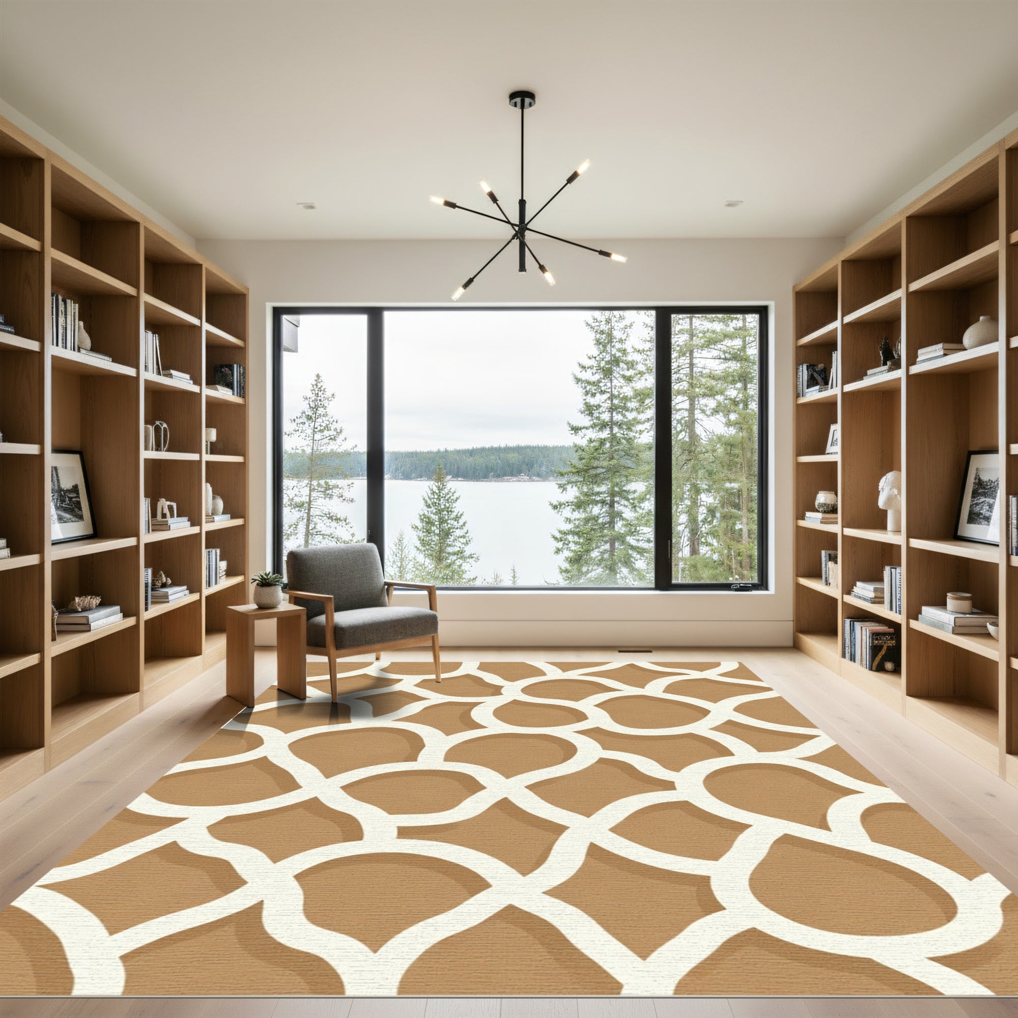 Brown Cream Organic Interlocking Curves Rug