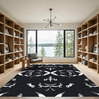 Black White Damask Ornamental Arabesque Rug