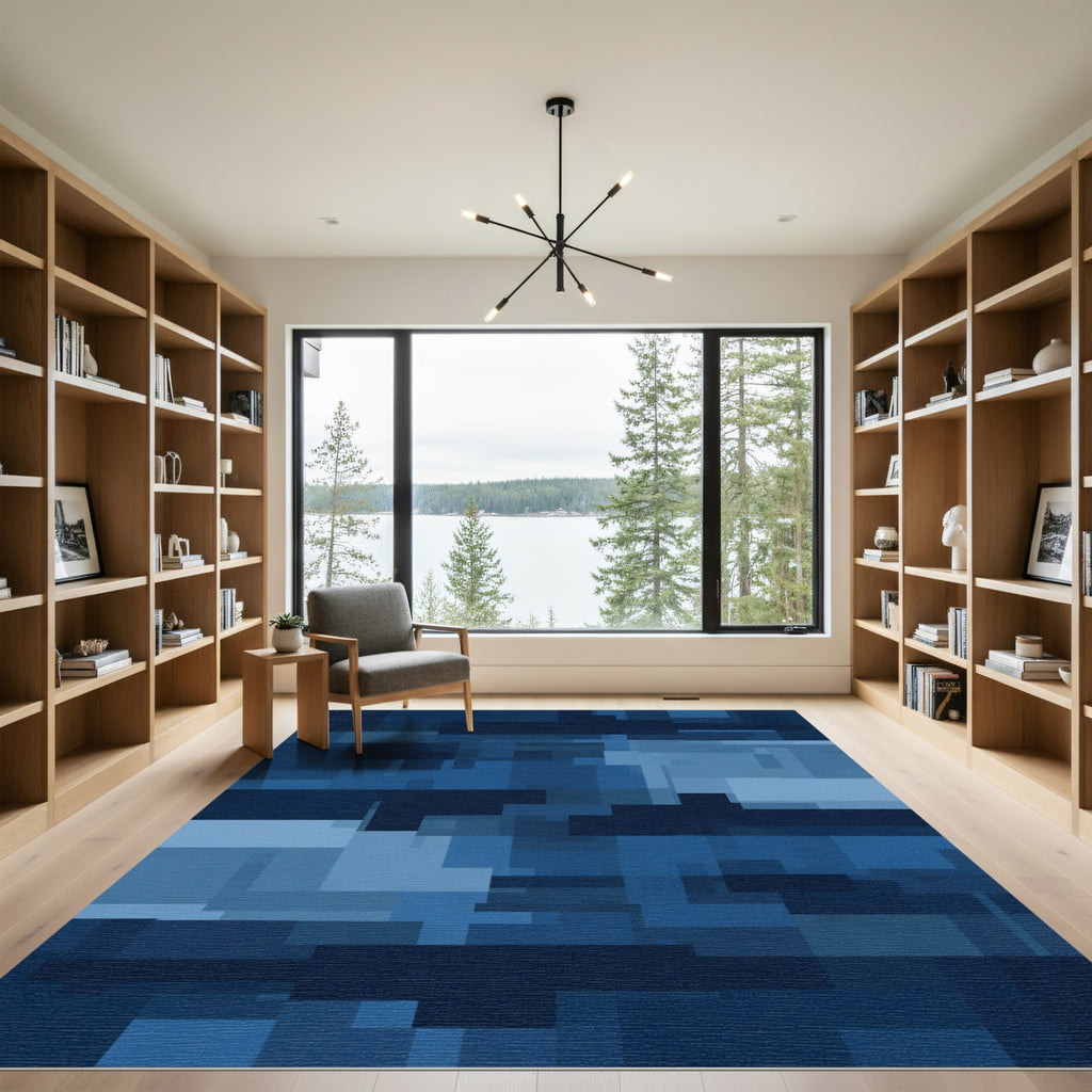Modern Deep Blue Rectangular Abstract Rug