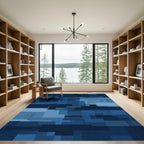 Modern Deep Blue Rectangular Abstract Rug
