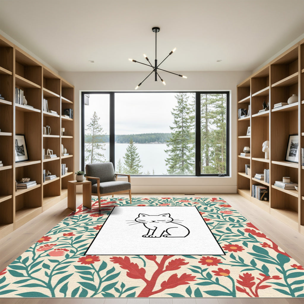 Cream Botanical Kitty Frame Rug