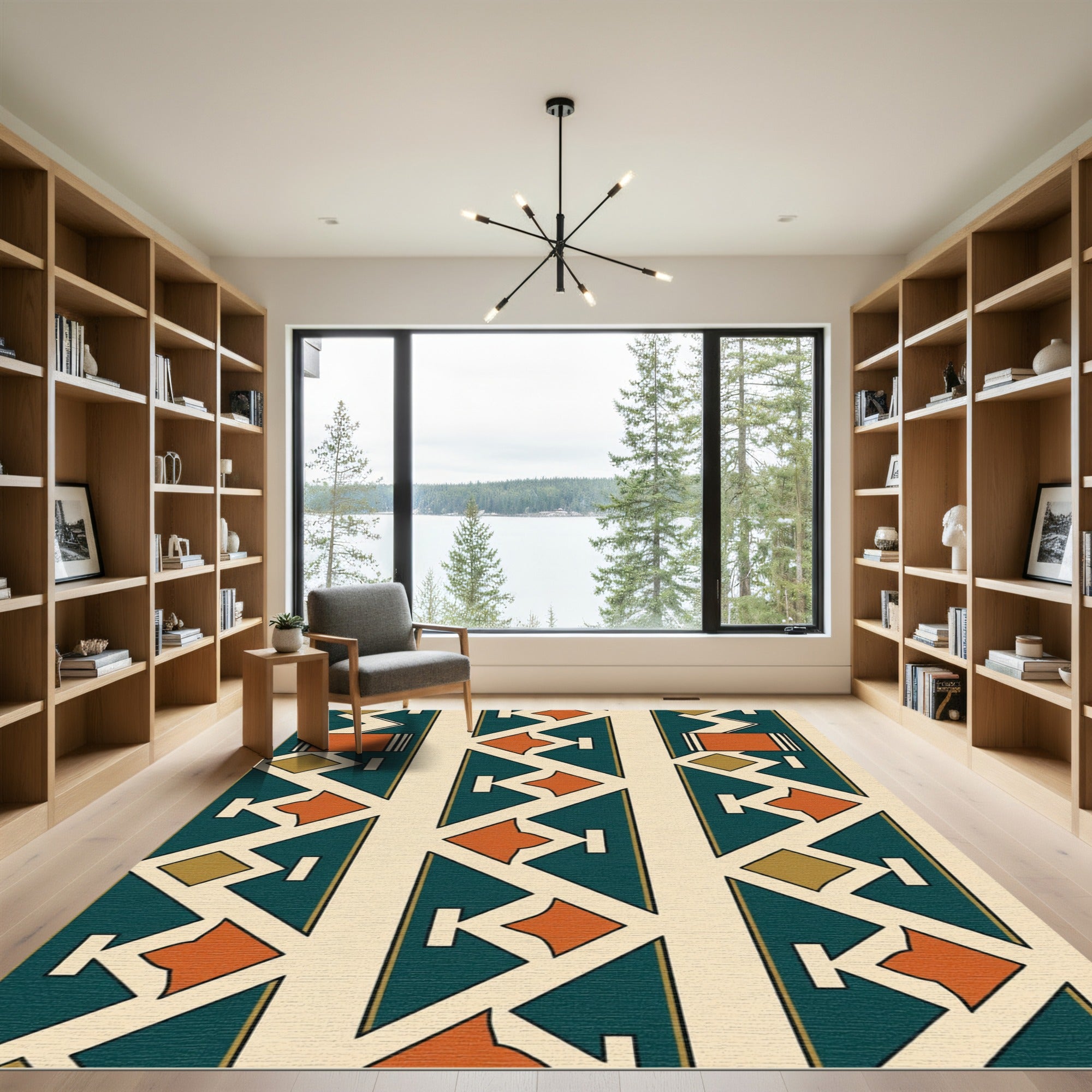 Teal Orange Diamond Geometric Stripe Rug