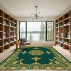 Emerald Gold Floral Medallion Borders Rug