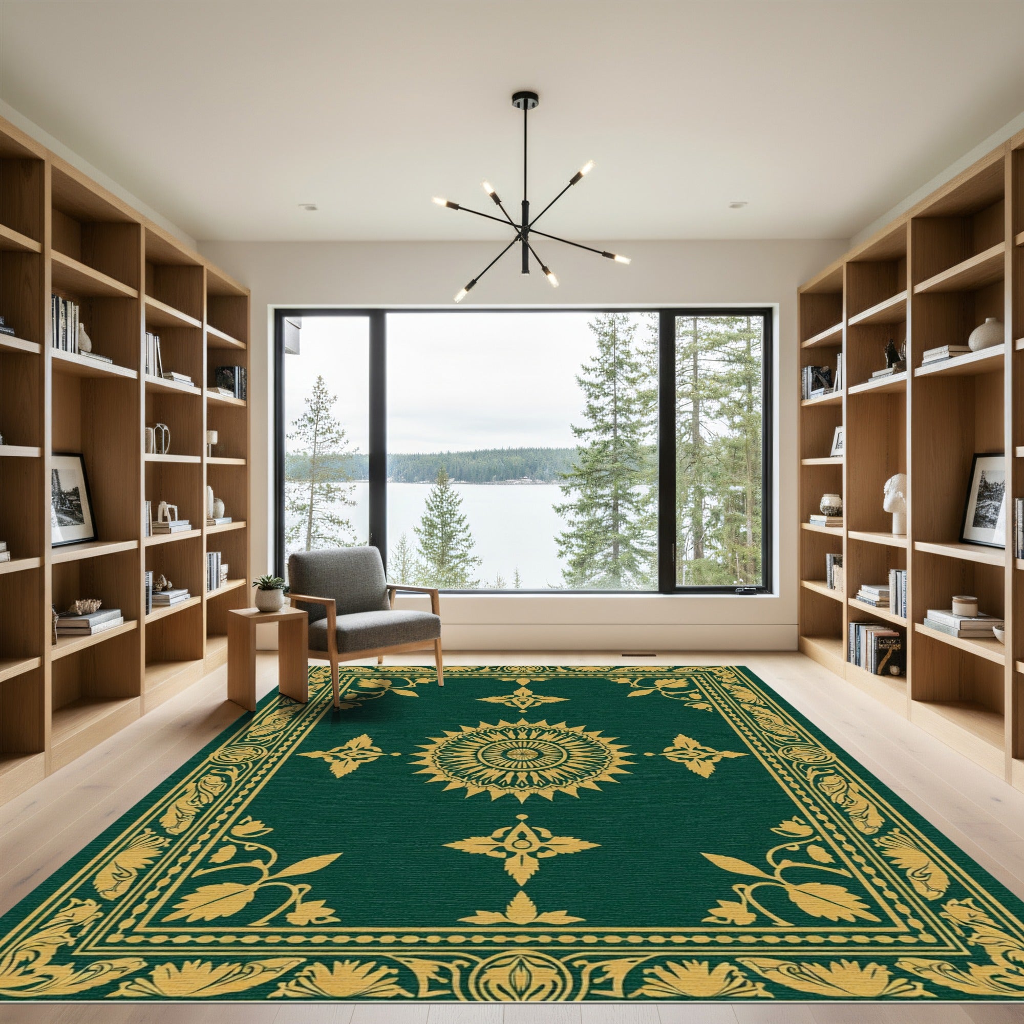 Emerald Gold Floral Medallion Borders Rug