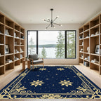 Midnight Blue Gold Starburst Medallions Rug