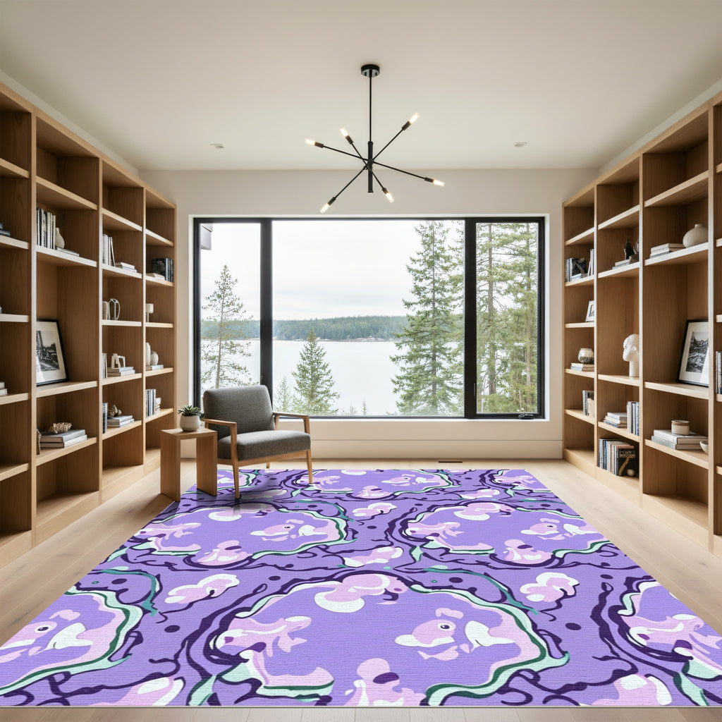 Whimsical Purple Fish Cloud Swirl Rug