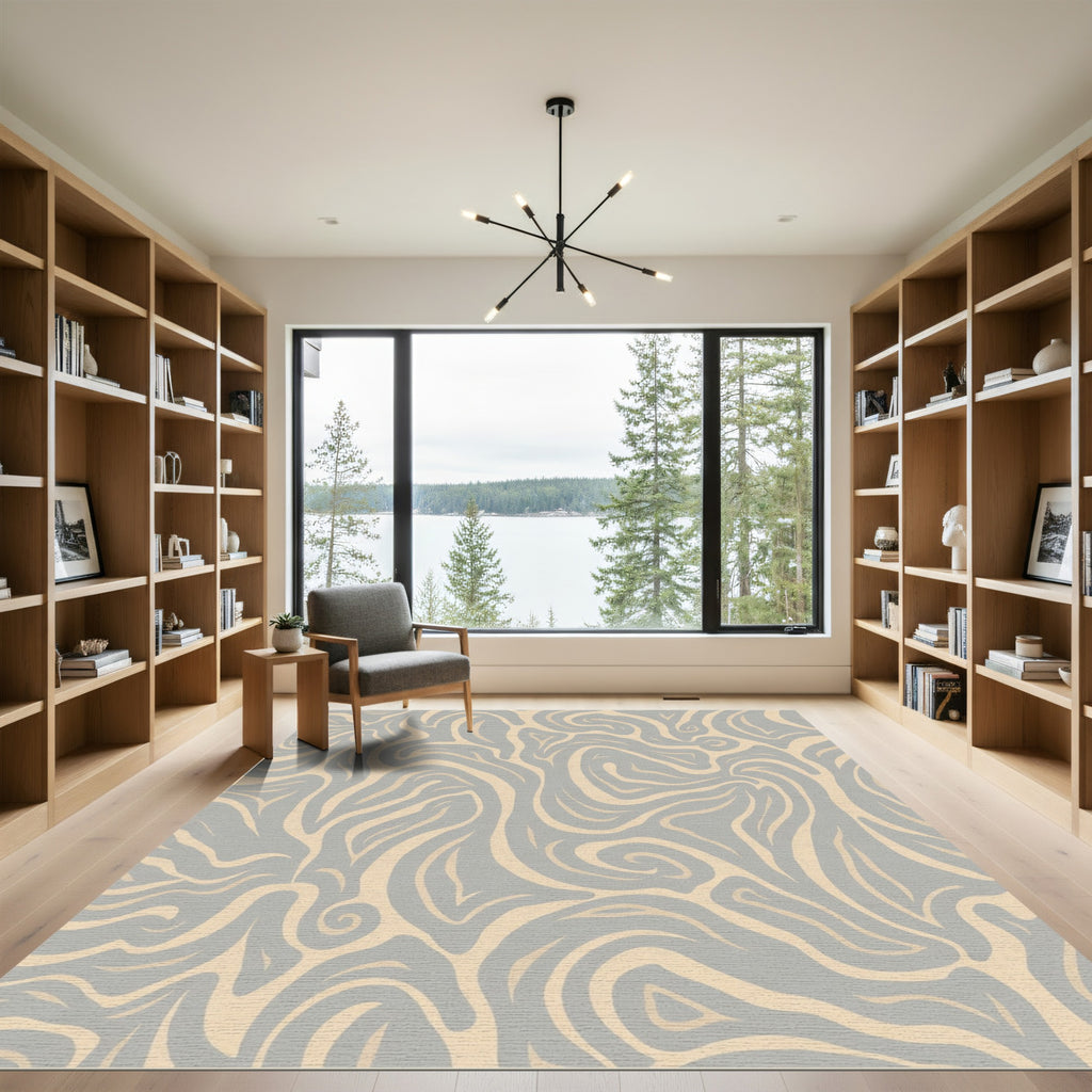Neutral Swirl Abstract Line Rug
