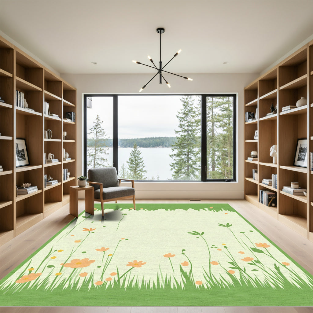 Whimsical Peach Blossom Garden Meadow Rug