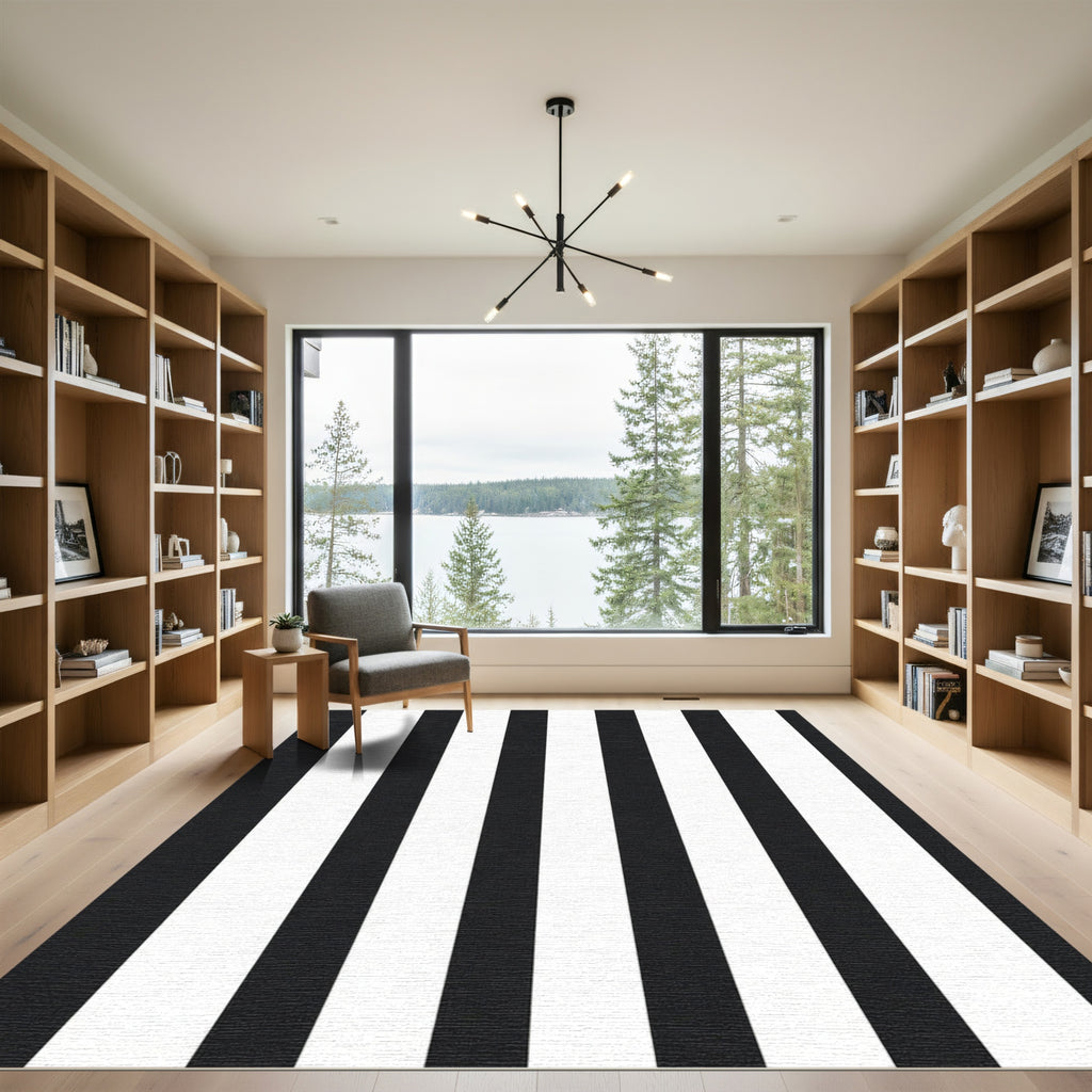 Striking Monochrome Vertical Bar Rug
