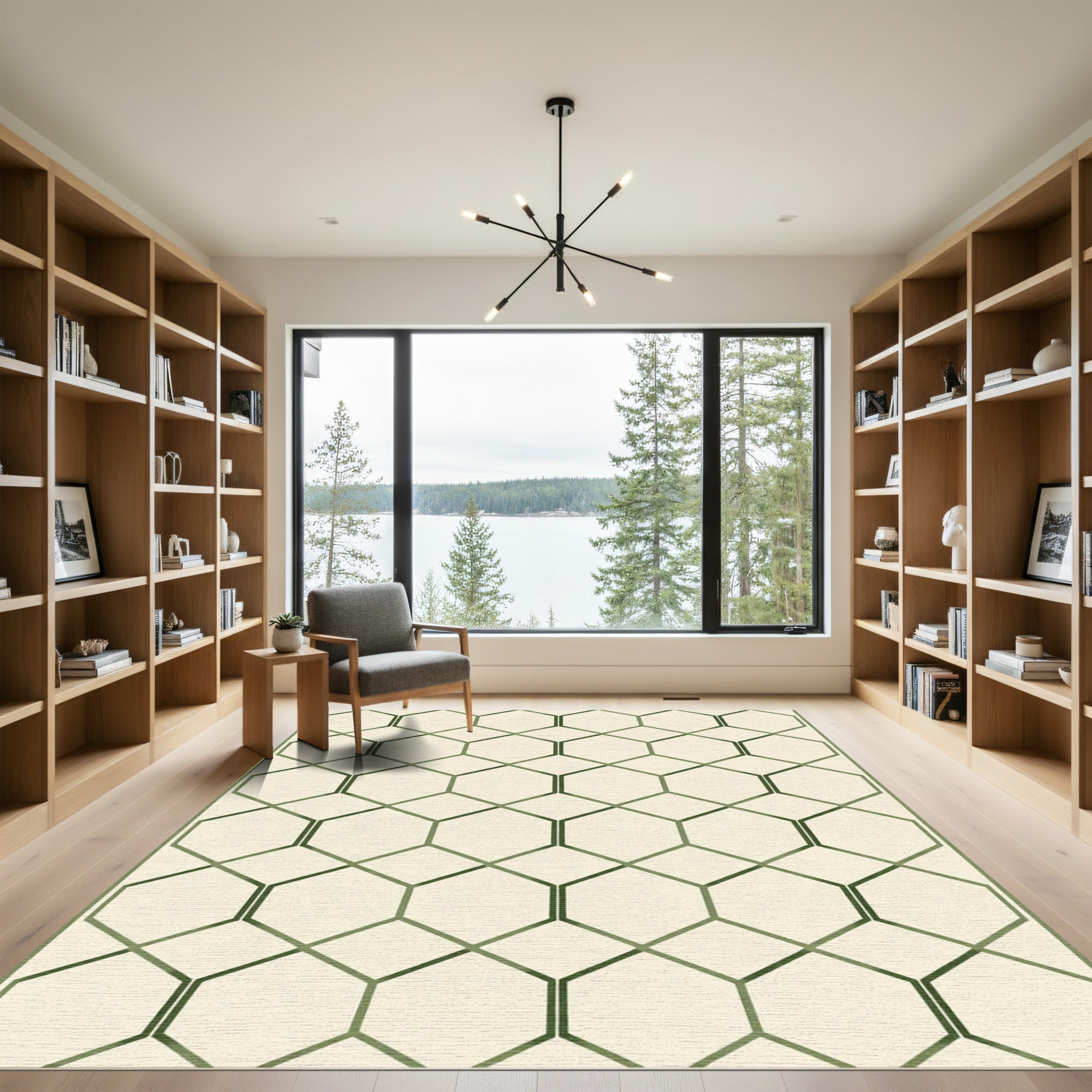 Pale Green Hexagon Overlay Rug