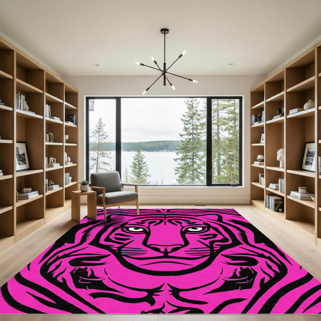 Hot Pink Tiger Face Close Up Rug