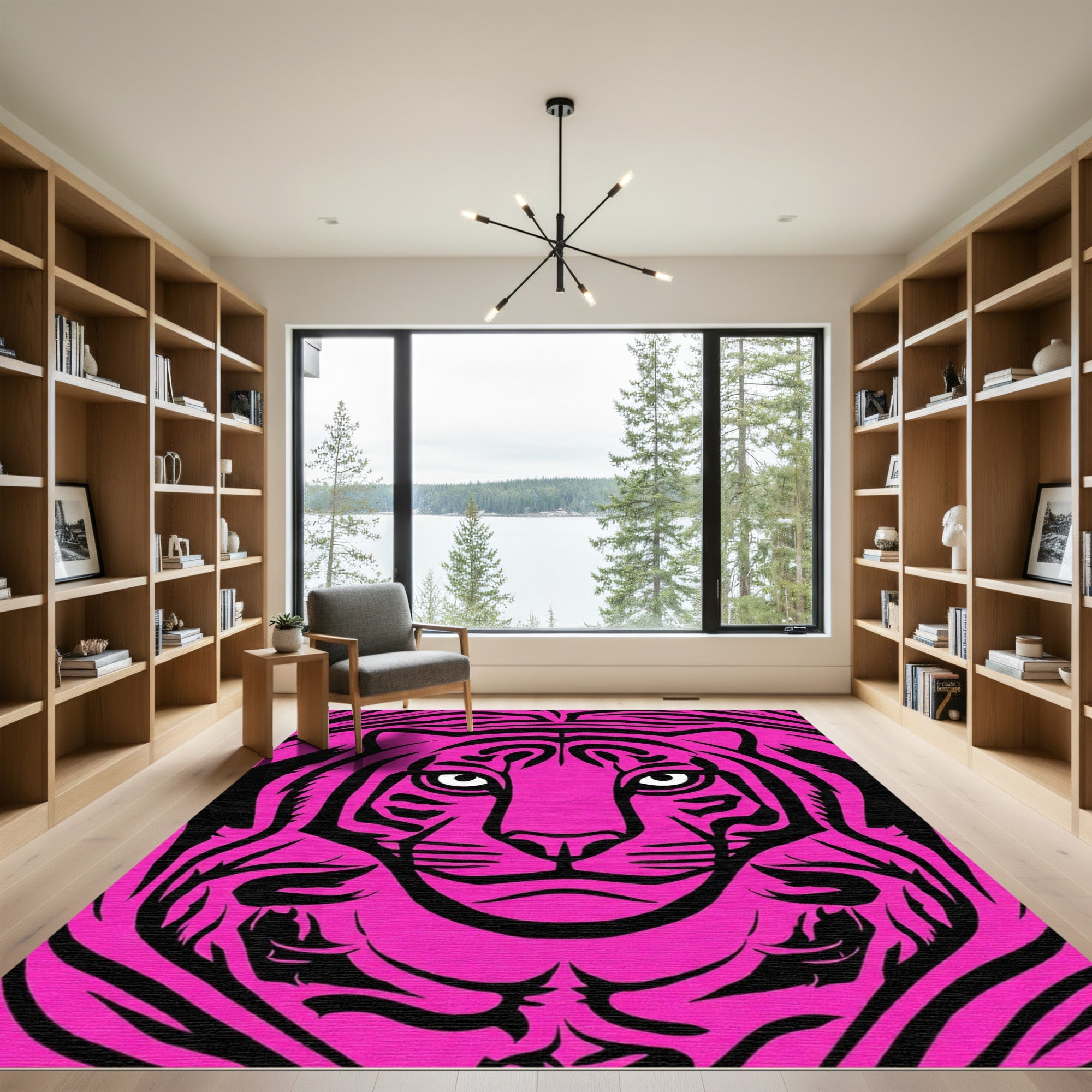 Hot Pink Tiger Face Close Up Rug