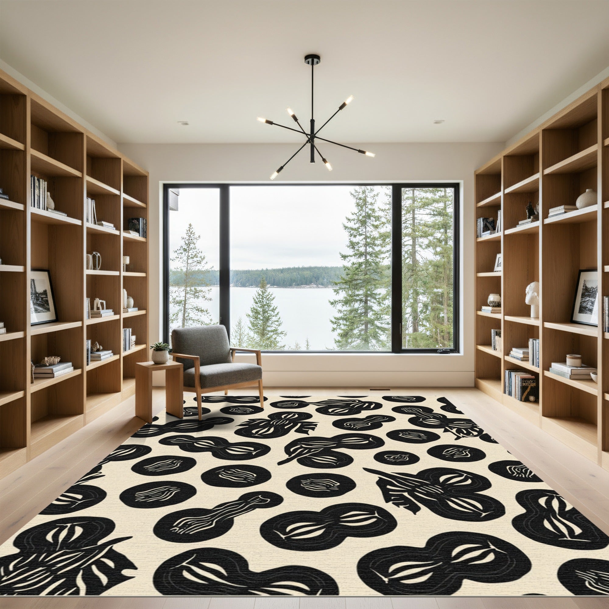 Monochromatic Abstract Organic Shapes Rug