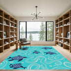 Blue Ocean Turtle Swirls Rug