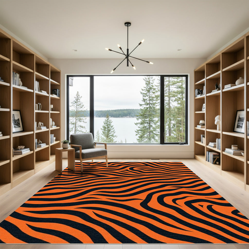 Vibrant Orange Black Zebra Stripes Rug