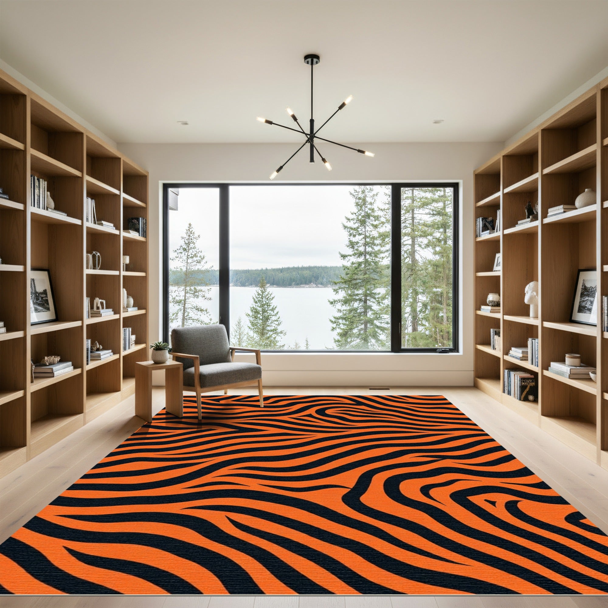 Vibrant Orange Black Zebra Stripes Rug