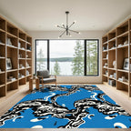 Abstract Blue Black White Swan Shapes Rug