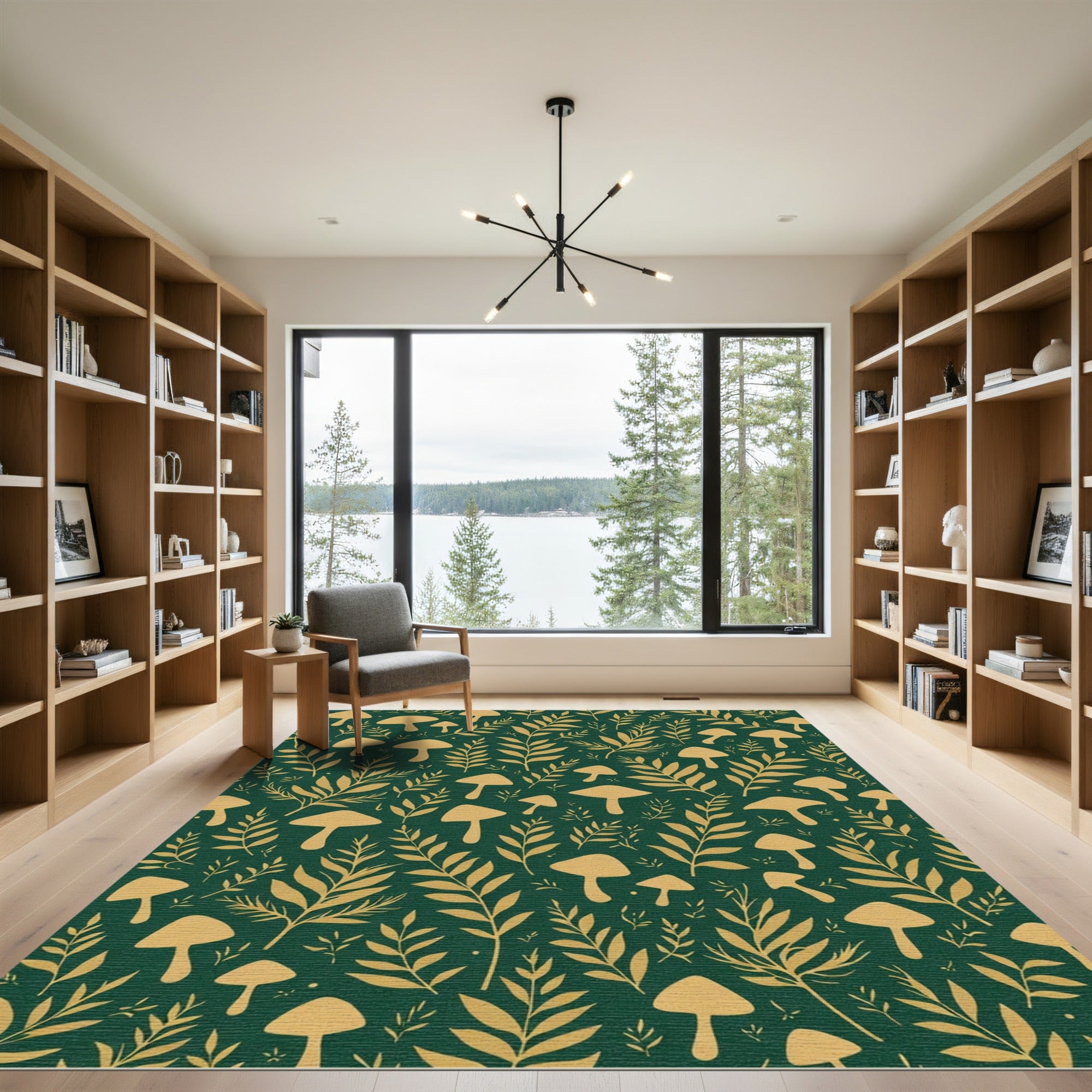 Golden Mushroom Fern Forest Harmony Rug