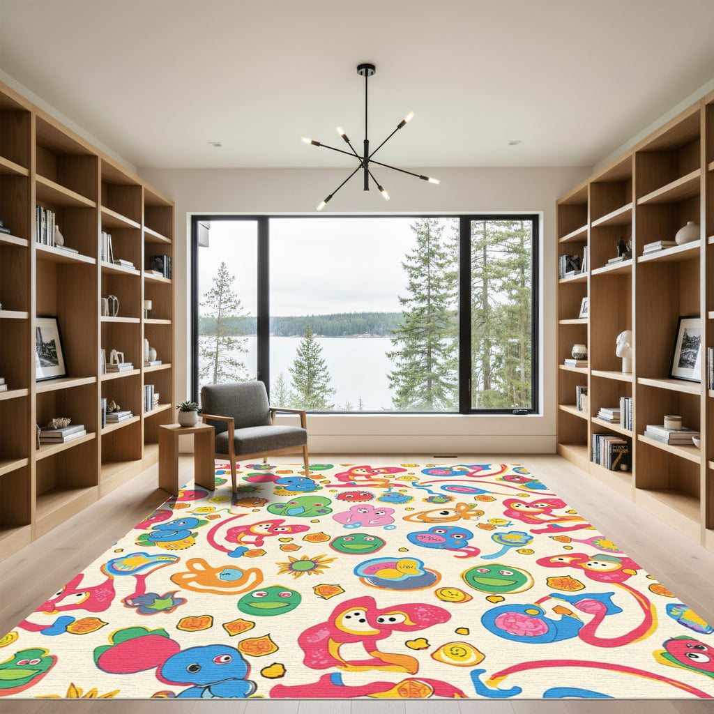 Whimsical Cartoon Creature Playful Motif Rug