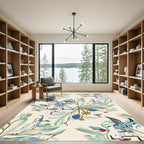 Whimsical Blue Bird Foliage Arrangement Rug