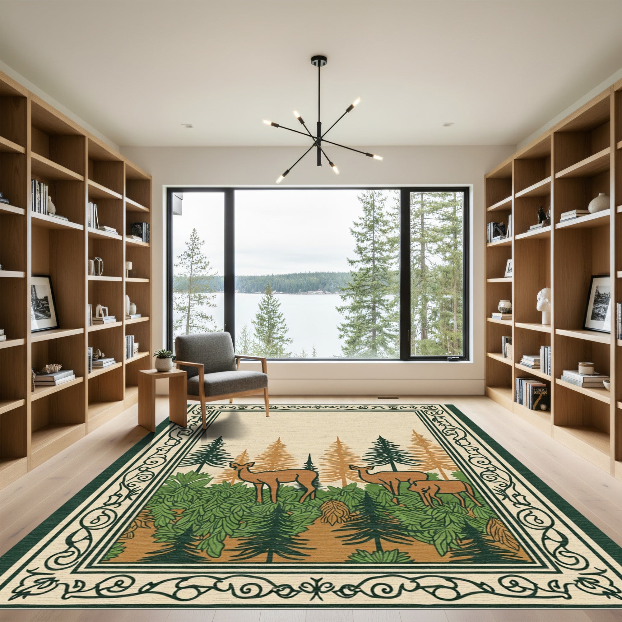 Woodland Deer Forest Border Rug