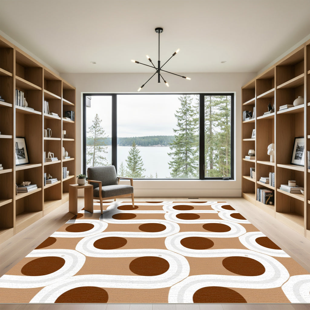 Brown and White Wavy Circles Rug