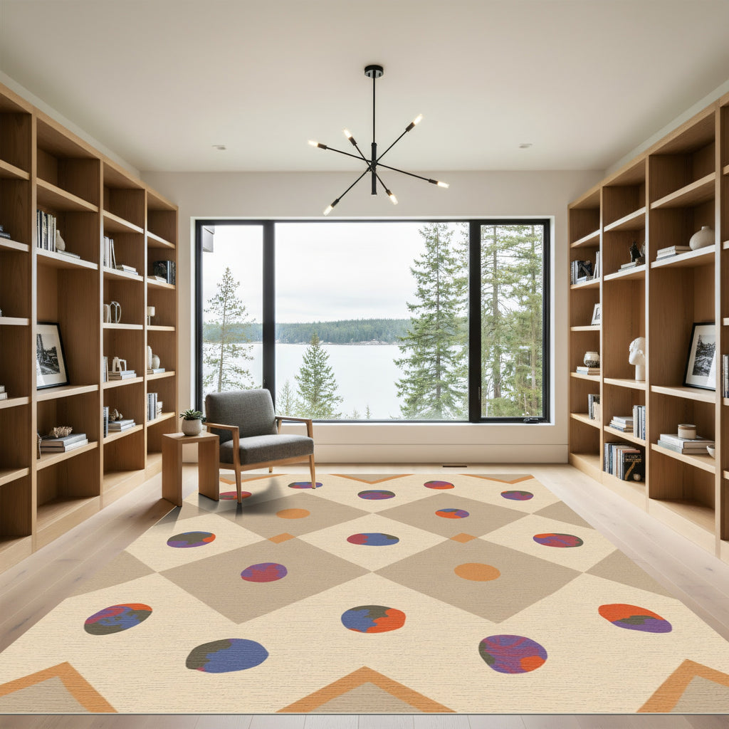 Neutral Tone Speckled Diamond Folk Rug