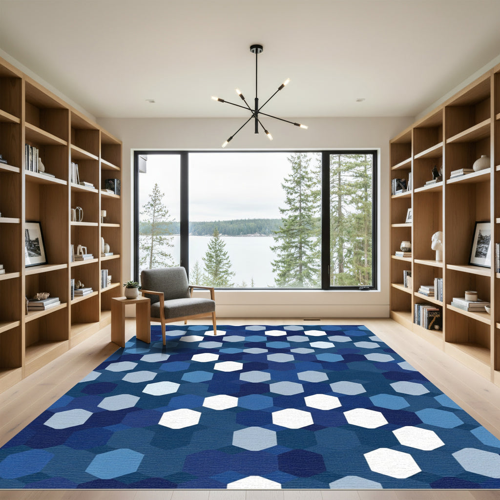 Ocean Blue Hexagon Mosaic Rug