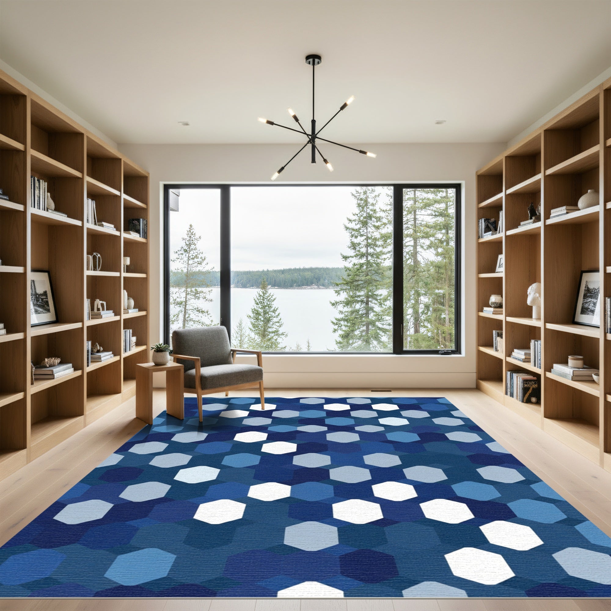 Ocean Blue Hexagon Mosaic Rug