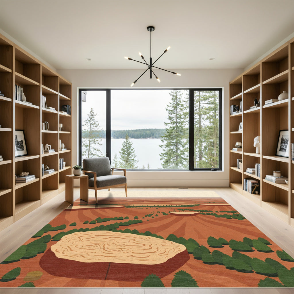 Canyon Landscape Geometric Terra Cotta Trees Rug