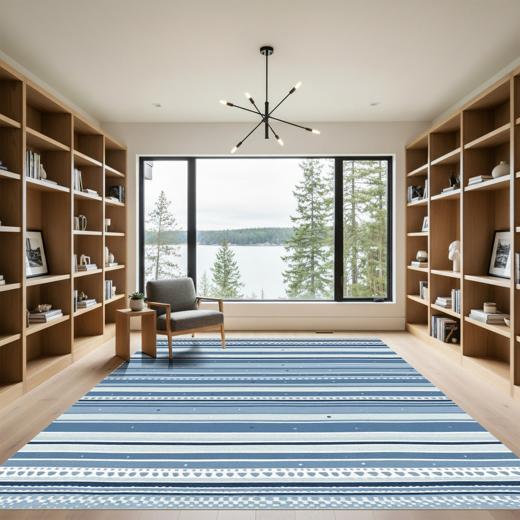 Striped Blues And Whites With Dot Accents Rug