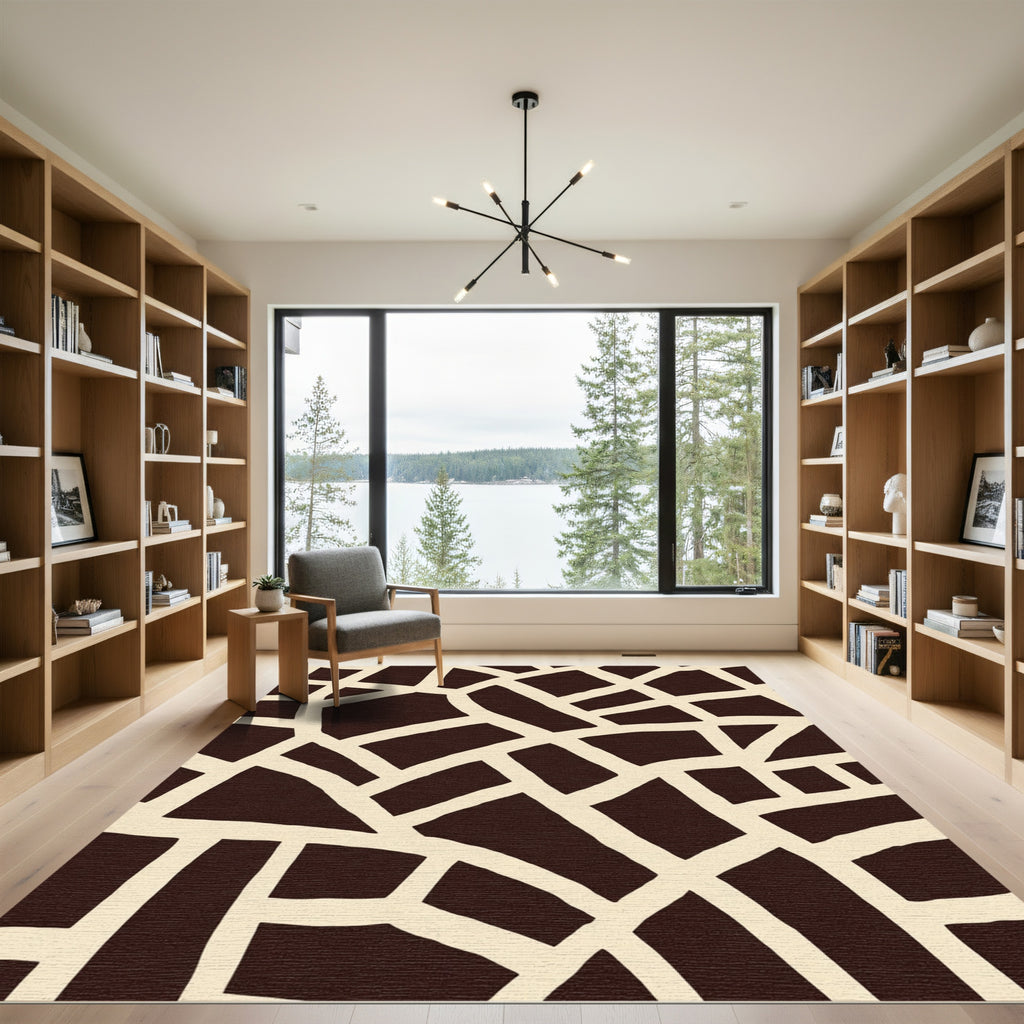 Brown Cream Organic Interlocking Shapes Rug