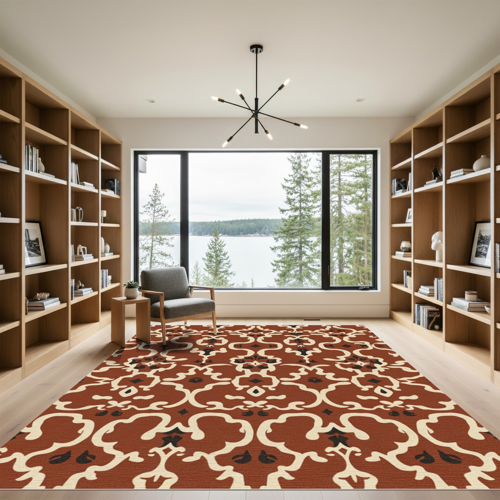 Terracotta Cream Black Baroque Flourish Rug