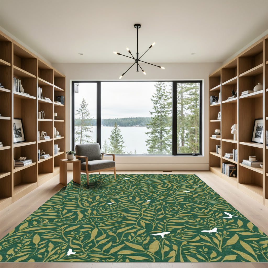 Emerald Gold Leaf Birds Rug